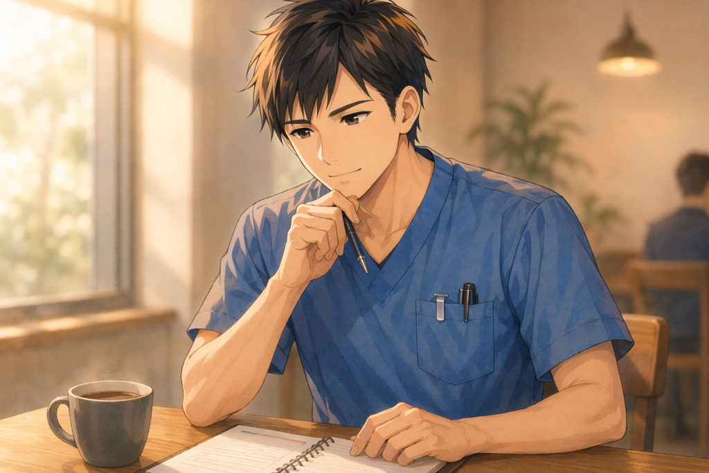 看護師の転職 志望動機を考える看護師のイラスト