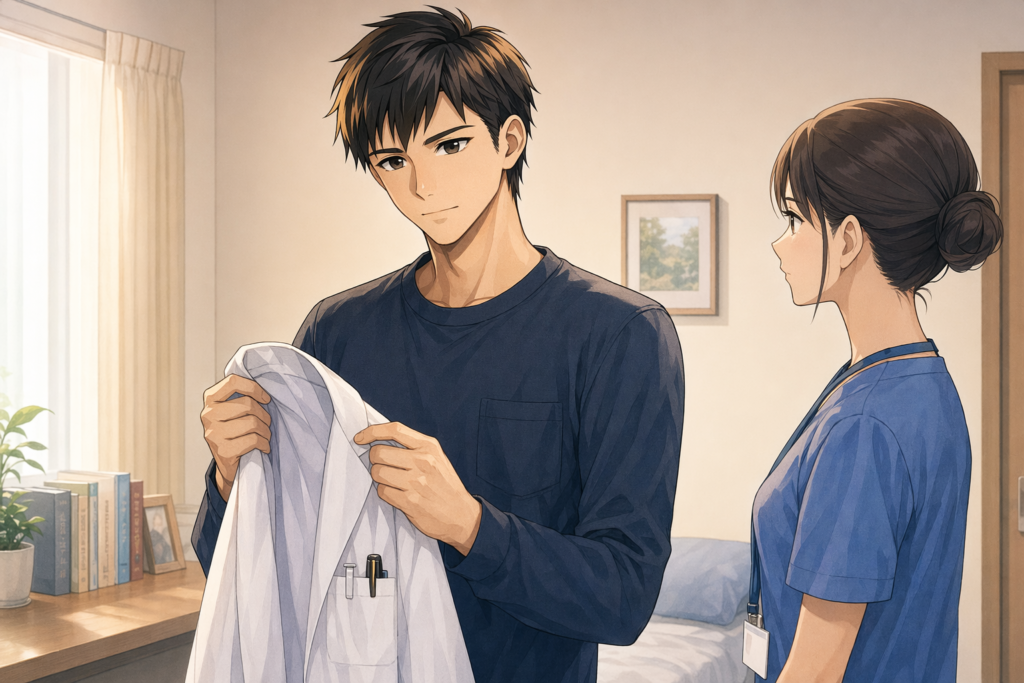 白衣を手にする看護師のイラスト