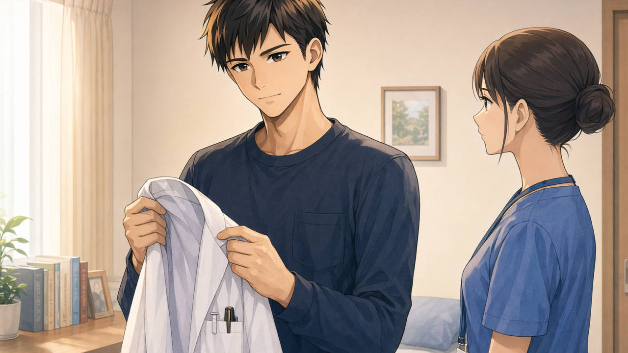 白衣を手にする看護師のイラスト