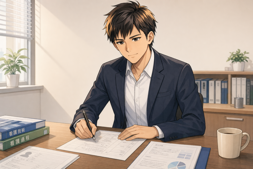 履歴書を書く看護師のイラスト
