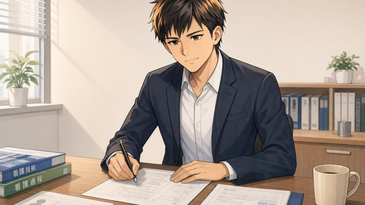 履歴書を書く看護師のイラスト