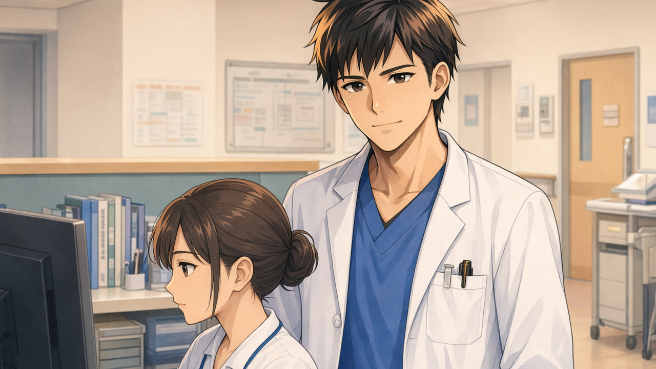 精神科のナースステーションで働く看護師のイラスト