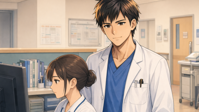 精神科のナースステーションで働く看護師のイラスト