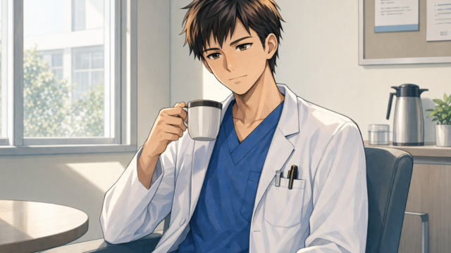 休憩室で考え込む精神科看護師のイラスト